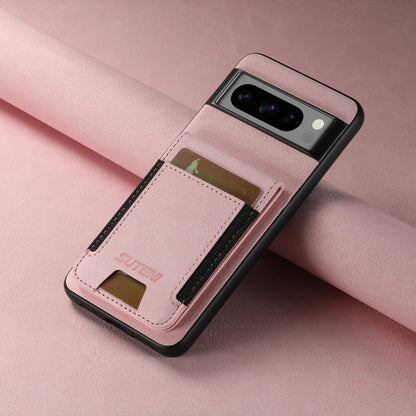 For Google Pixel 7a Suteni H03 Litchi Leather Card Bag Stand Back Phone Case(Pink) by Suteni