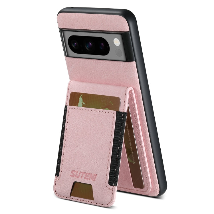 For Google Pixel 7a Suteni H03 Litchi Leather Card Bag Stand Back Phone Case(Pink) by Suteni