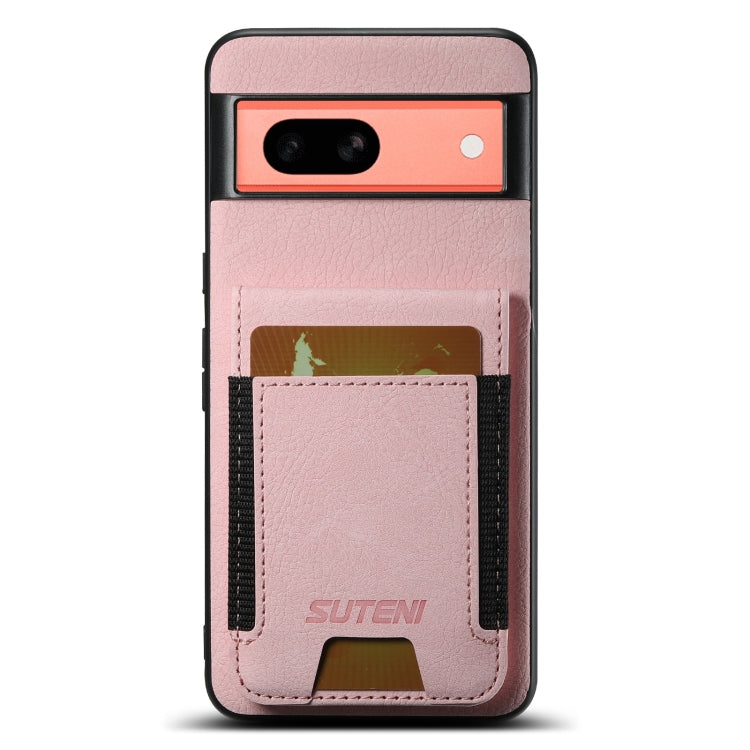 For Google Pixel 7a Suteni H03 Litchi Leather Card Bag Stand Back Phone Case(Pink) by Suteni