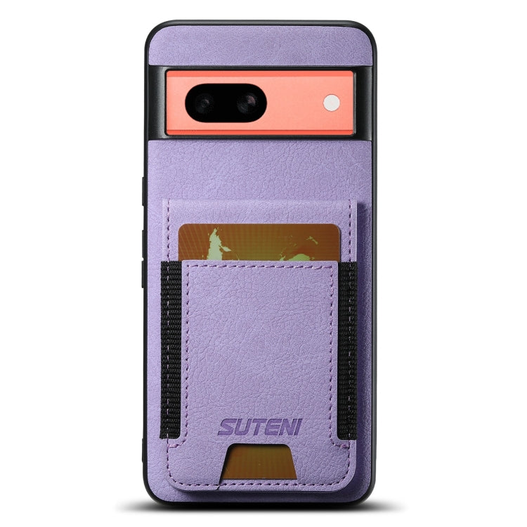 For Google Pixel 7a Suteni H03 Litchi Leather Card Bag Stand Back Phone Case(Purple) by Suteni