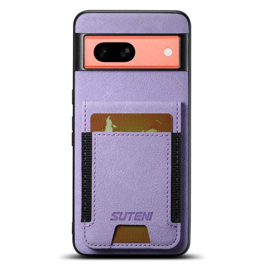 For Google Pixel 7a Suteni H03 Litchi Leather Card Bag Stand Back Phone Case(Purple) by Suteni