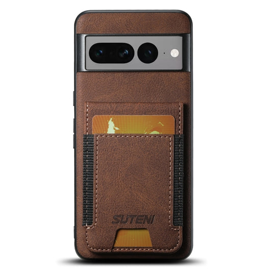 For Google Pixel 7 Pro Suteni H03 Litchi Leather Card Bag Stand Back Phone Case(Brown) by Suteni