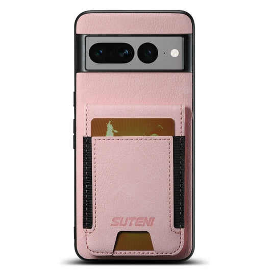 For Google Pixel 7 Pro Suteni H03 Litchi Leather Card Bag Stand Back Phone Case(Pink) by Suteni