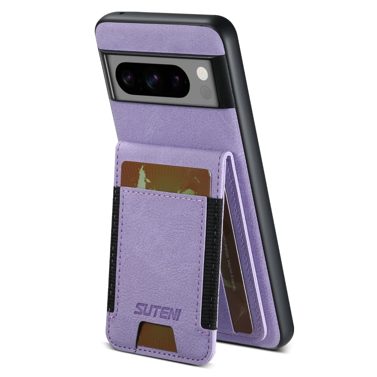 For Google Pixel 7 Pro Suteni H03 Litchi Leather Card Bag Stand Back Phone Case(Purple) by Suteni