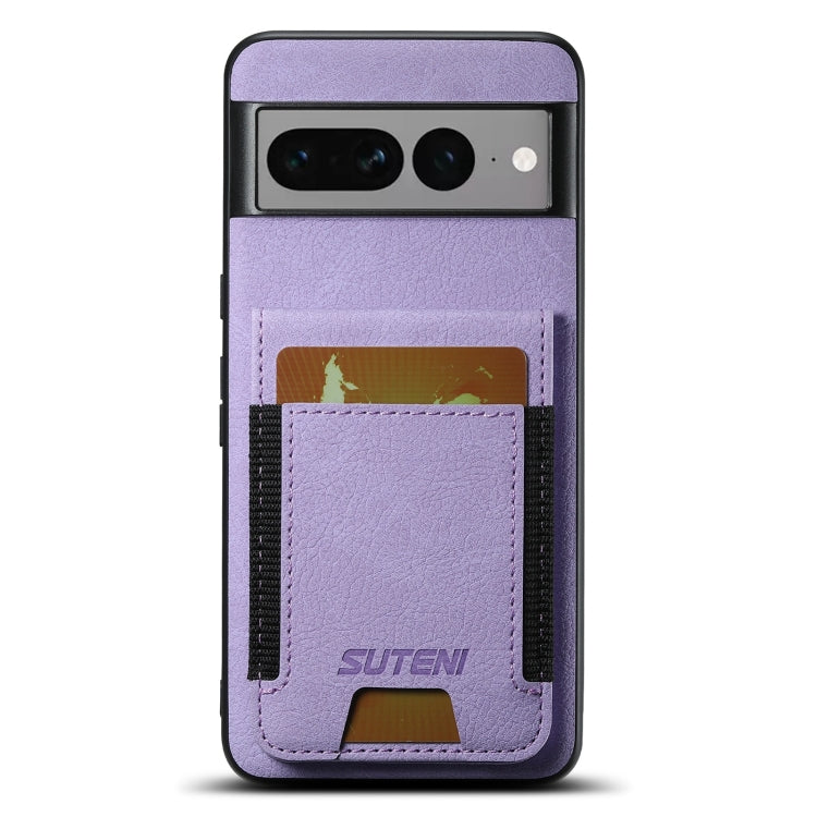 For Google Pixel 7 Pro Suteni H03 Litchi Leather Card Bag Stand Back Phone Case(Purple) by Suteni