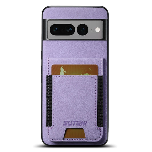 For Google Pixel 7 Pro Suteni H03 Litchi Leather Card Bag Stand Back Phone Case(Purple) by Suteni