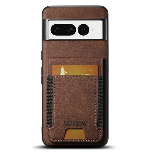 For Google Pixel 7 Suteni H03 Litchi Leather Card Bag Stand Back Phone Case(Brown) by Suteni