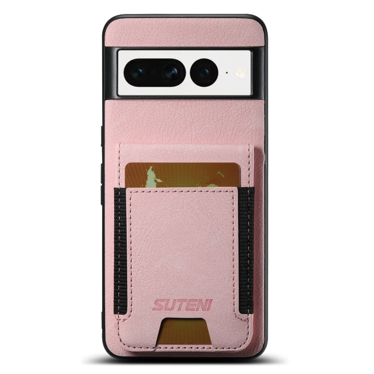 For Google Pixel 7 Suteni H03 Litchi Leather Card Bag Stand Back Phone Case(Pink) by Suteni