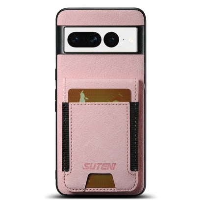 For Google Pixel 7 Suteni H03 Litchi Leather Card Bag Stand Back Phone Case(Pink) by Suteni