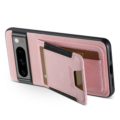 For Google Pixel 7 Suteni H03 Litchi Leather Card Bag Stand Back Phone Case(Pink) by Suteni