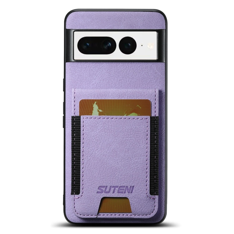 For Google Pixel 7 Suteni H03 Litchi Leather Card Bag Stand Back Phone Case(Purple) by Suteni