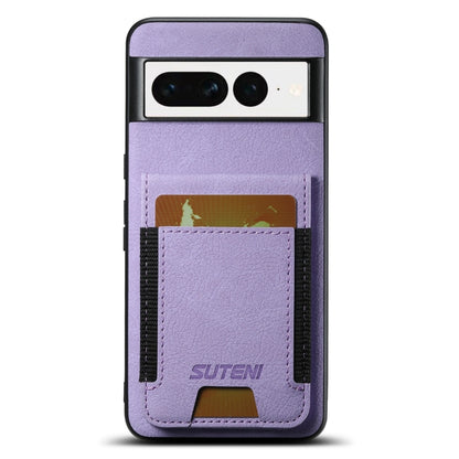For Google Pixel 7 Suteni H03 Litchi Leather Card Bag Stand Back Phone Case(Purple) by Suteni