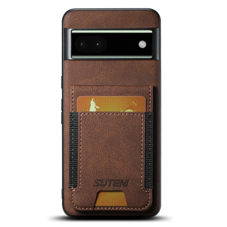 For Google Pixel 6a Suteni H03 Litchi Leather Card Bag Stand Back Phone Case(Brown) by Suteni