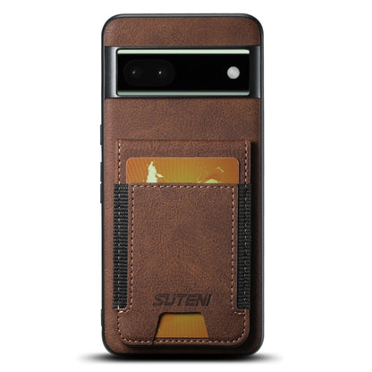For Google Pixel 6a Suteni H03 Litchi Leather Card Bag Stand Back Phone Case(Brown) by Suteni