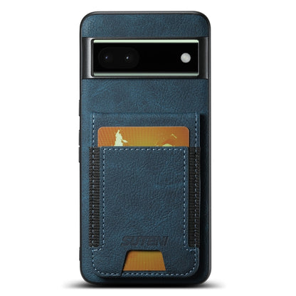 For Google Pixel 6a Suteni H03 Litchi Leather Card Bag Stand Back Phone Case(Blue) by Suteni