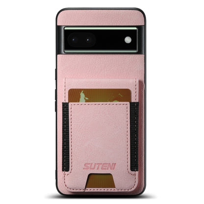 For Google Pixel 6a Suteni H03 Litchi Leather Card Bag Stand Back Phone Case(Pink) by Suteni