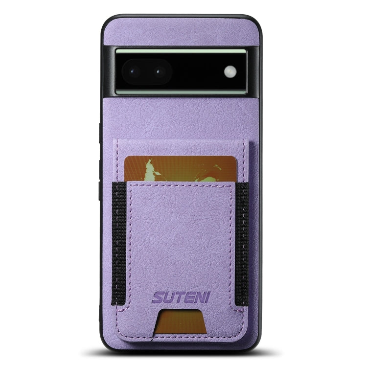 For Google Pixel 6a Suteni H03 Litchi Leather Card Bag Stand Back Phone Case(Purple) by Suteni