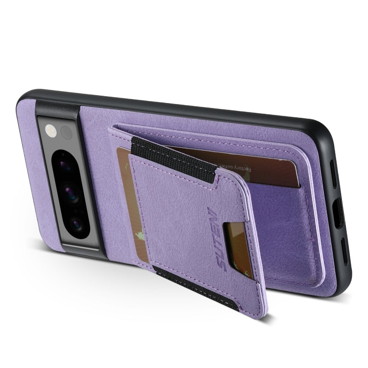 For Google Pixel 6a Suteni H03 Litchi Leather Card Bag Stand Back Phone Case(Purple) by Suteni