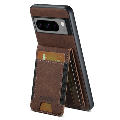 For Google Pixel 6 Pro Suteni H03 Litchi Leather Card Bag Stand Back Phone Case(Brown) by Suteni