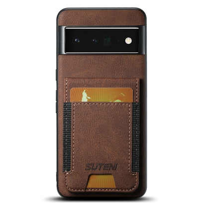 For Google Pixel 6 Pro Suteni H03 Litchi Leather Card Bag Stand Back Phone Case(Brown) by Suteni
