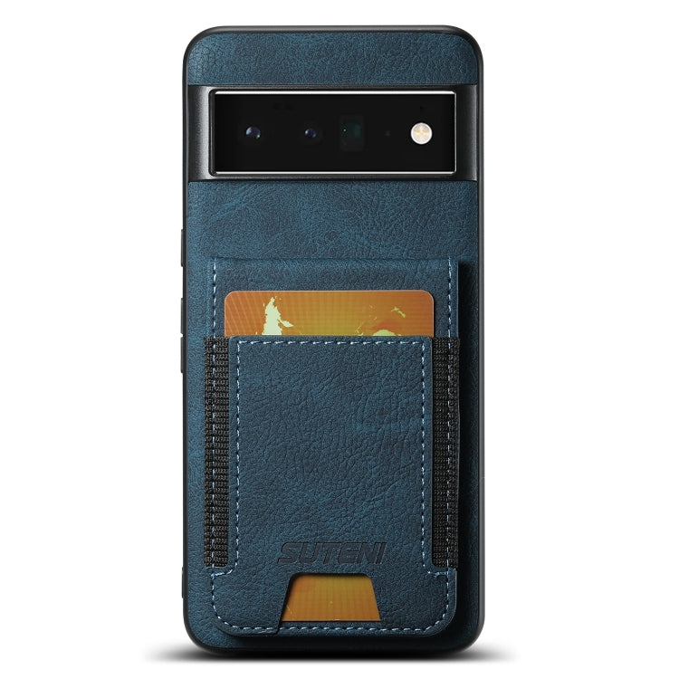 For Google Pixel 6 Pro Suteni H03 Litchi Leather Card Bag Stand Back Phone Case(Blue) by Suteni