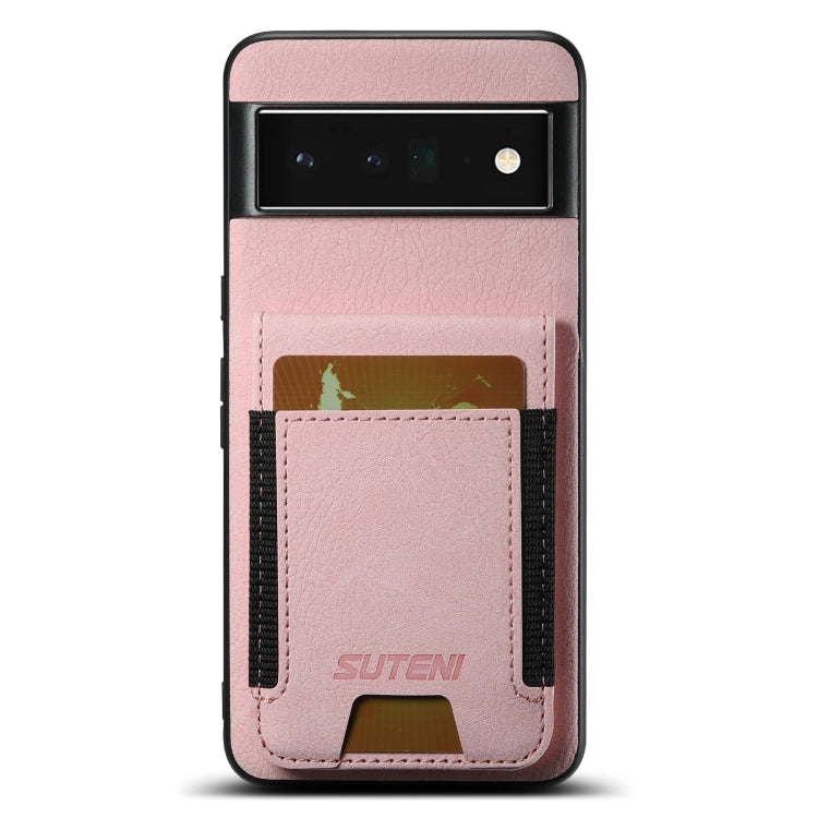 For Google Pixel 6 Pro Suteni H03 Litchi Leather Card Bag Stand Back Phone Case(Pink) by Suteni