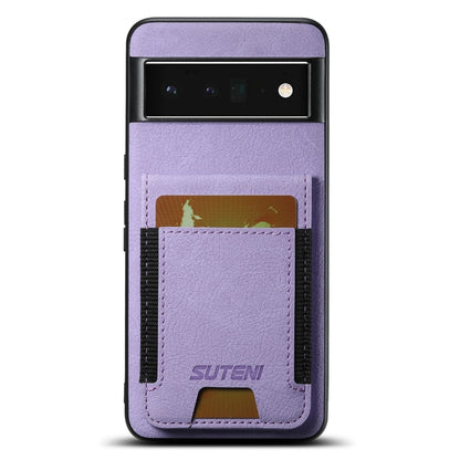 For Google Pixel 6 Pro Suteni H03 Litchi Leather Card Bag Stand Back Phone Case(Purple) by Suteni