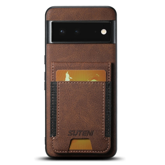 For Google Pixel 6 Suteni H03 Litchi Leather Card Bag Stand Back Phone Case(Brown) by Suteni