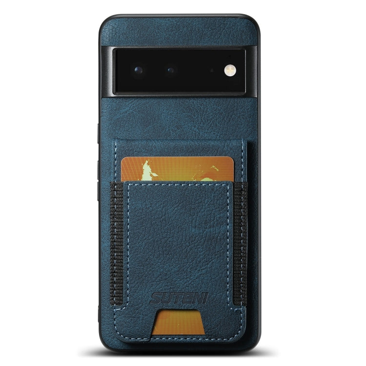For Google Pixel 6 Suteni H03 Litchi Leather Card Bag Stand Back Phone Case(Blue) by Suteni