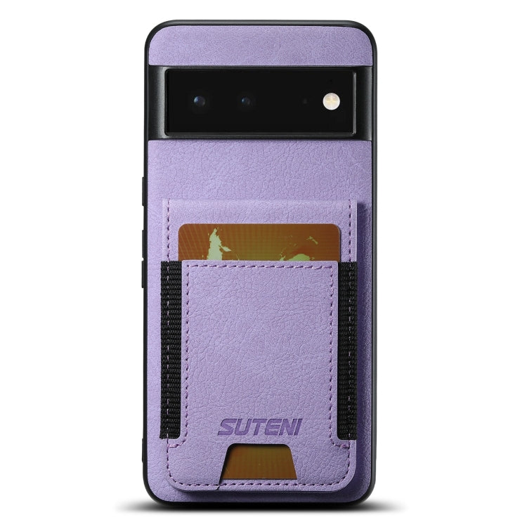 For Google Pixel 6 Suteni H03 Litchi Leather Card Bag Stand Back Phone Case(Purple) by Suteni
