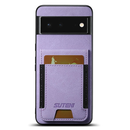 For Google Pixel 6 Suteni H03 Litchi Leather Card Bag Stand Back Phone Case(Purple) by Suteni