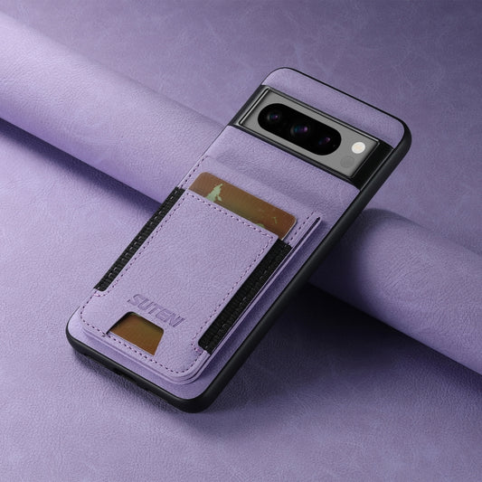 For Google Pixel 6 Suteni H03 Litchi Leather Card Bag Stand Back Phone Case(Purple) by Suteni