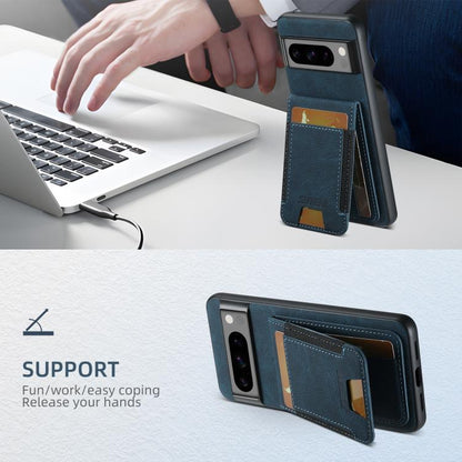 For Google Pixel 9 Suteni H03 Litchi Leather Card Bag Stand Back Phone Case(Blue) by Suteni