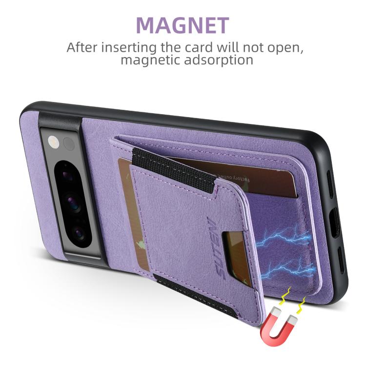 For Google Pixel 10 Suteni H03 Litchi Leather Card Bag Stand Back Phone Case(Purple) by Suteni