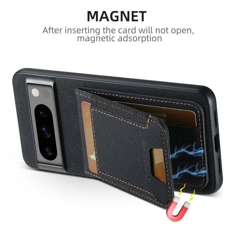 For Google Pixel 10 Pro Suteni H03 Litchi Leather Card Bag Stand Back Phone Case(Black) by Suteni