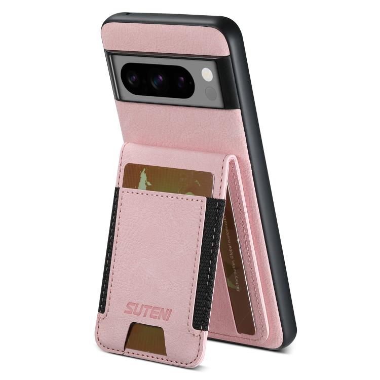 For Google Pixel 10 Pro Suteni H03 Litchi Leather Card Bag Stand Back Phone Case(Pink) by Suteni