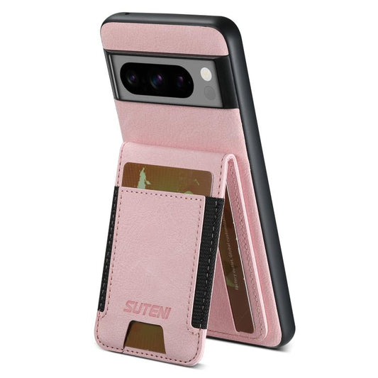 For Google Pixel 10 Pro XL Suteni H03 Litchi Leather Card Bag Stand Back Phone Case(Pink) by Suteni