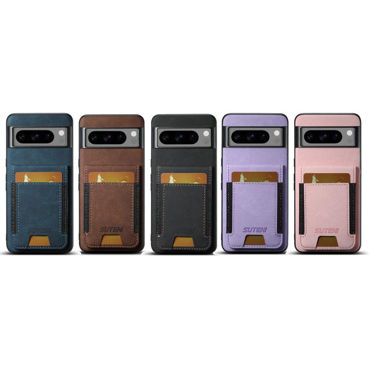 For Google Pixel 10 Suteni H03 Litchi Leather Card Bag Stand Back Phone Case(Brown) by Suteni