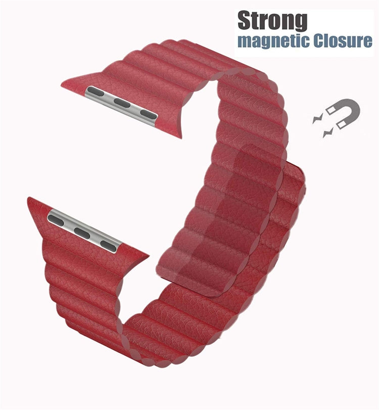 Universal Leather Magnetic Band for Apple Watch Series 7 41mm / 6 & SE & 5 & 4 40mm / 3 & 2 & 1 38mm(red) by bashfashion