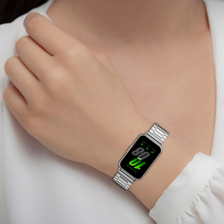 For Samsung Galaxy Fit 3 SM-R390 Three Bead Stainless Steel Metal Watch Band(Black) by bashfashion