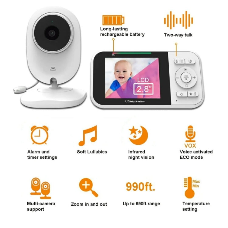 Temperature Detection 2 Way Voice Baby Security Video Camera 2.8-inch LCD Baby Monitor(UK Plug) by bashfashion
