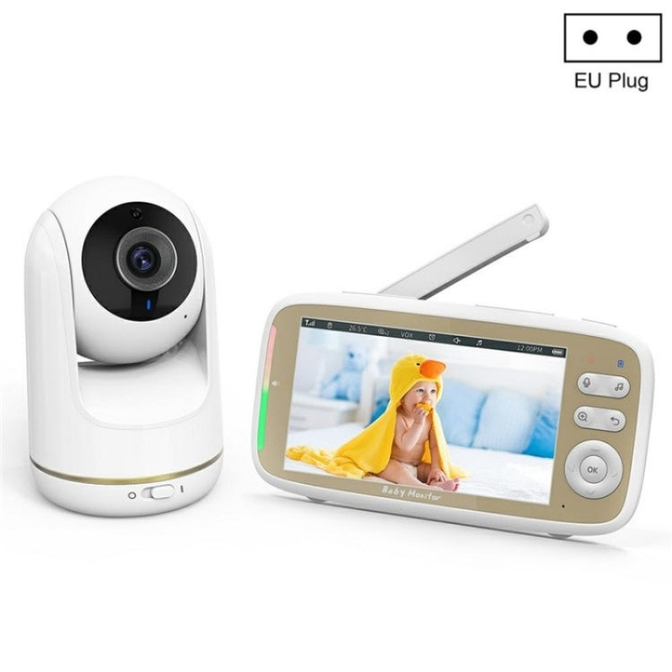 VB803 Built-in Lullabies PTZ Rotation HD Baby Security Camera 5-inch Baby Monitor(EU Plug) by bashfashion