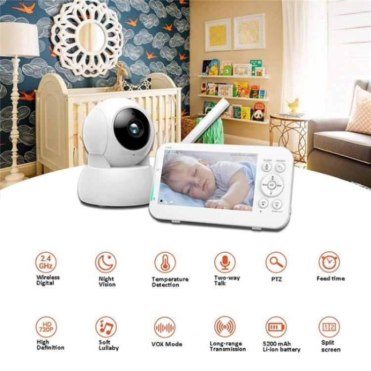 Infrared Night Vision Two-way Intercom Baby Monitor 5-inch Wireless Digital Monitor(US Plug) by bashfashion