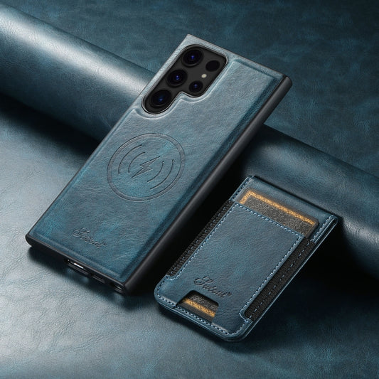 For Samsung Galaxy S23 Ultra 5G Suteni H17 Oil Eax Leather MagSafe Detachable Wallet Phone Case(Blue) by Suteni