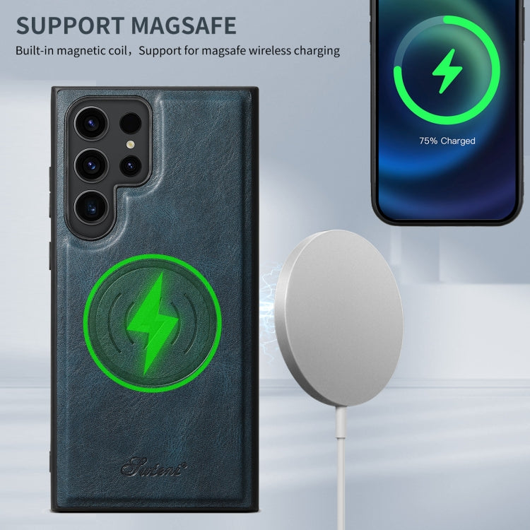 For Samsung Galaxy S23 5G Suteni H17 Oil Eax Leather MagSafe Detachable Wallet Phone Case(Blue) by Suteni