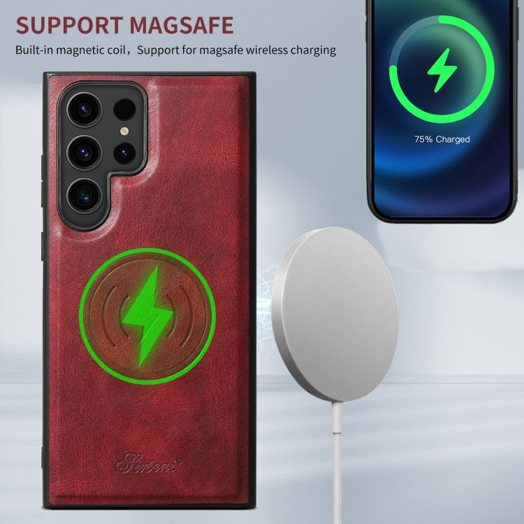 For Samsung Galaxy S22 Ultra 5G Suteni H17 Oil Eax Leather MagSafe Detachable Wallet Phone Case(Red) by Suteni