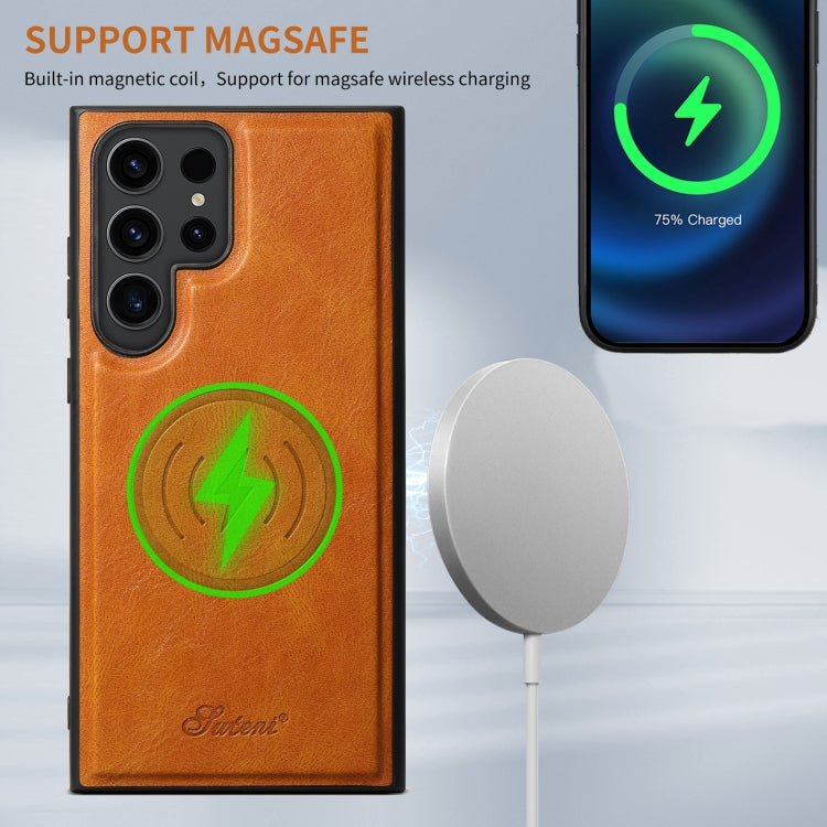 For Samsung Galaxy S22 5G Suteni H17 Oil Eax Leather MagSafe Detachable Wallet Phone Case(Khaki) by Suteni