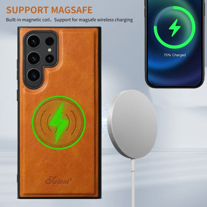 For Samsung Galaxy S22 5G Suteni H17 Oil Eax Leather MagSafe Detachable Wallet Phone Case(Khaki) by Suteni