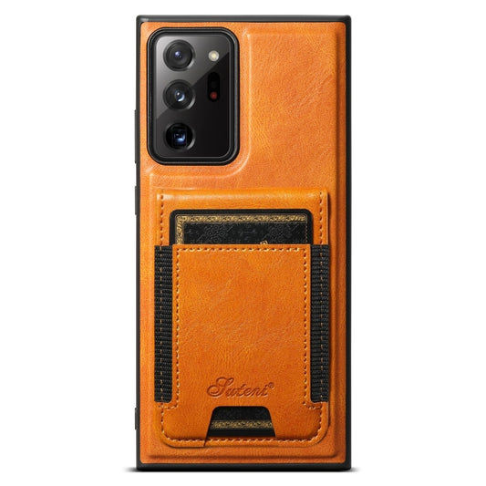 For Samsung Galaxy Note20 Ultra Suteni H17 Oil Eax Leather MagSafe Detachable Wallet Phone Case(Khaki) by Suteni