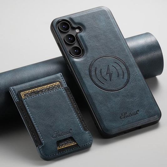 For Samsung Galaxy S25+ 5G Suteni H17 Oil Eax Leather MagSafe Detachable Wallet Phone Case(Khaki) by Suteni